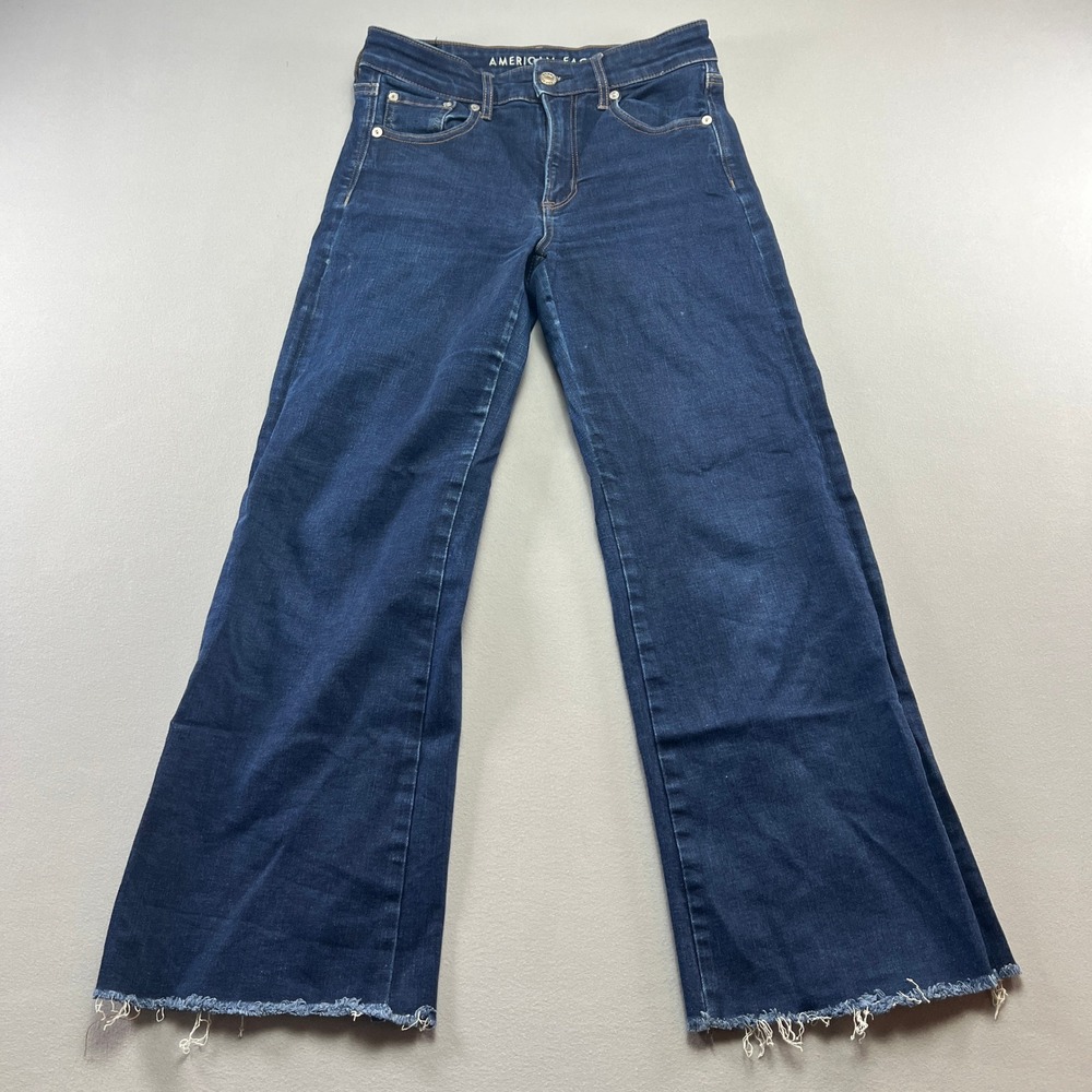 American Eagle Outfitters Wide Jeans Womens 4 Blue Denim Cotton Supper Stretch